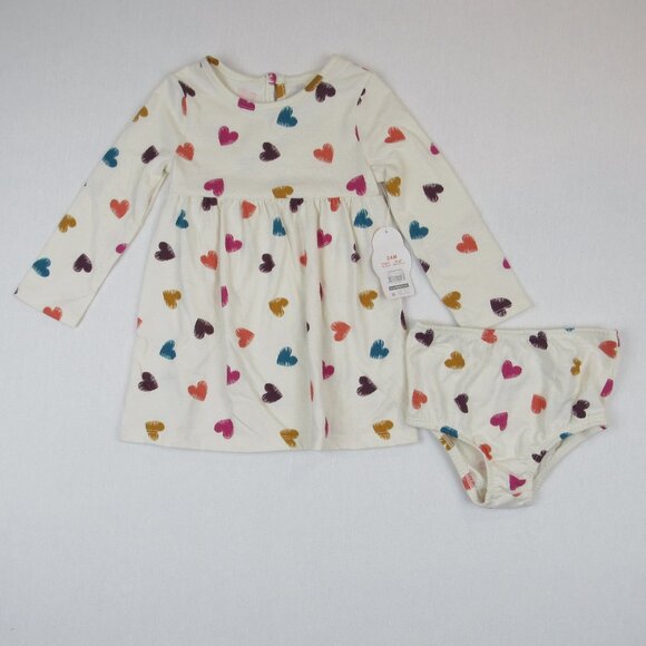 Wonder Nation Knit Long Sleeve Dress 2 Piece Set Girl's Size 24M Heart Print - Picture 1 of 5